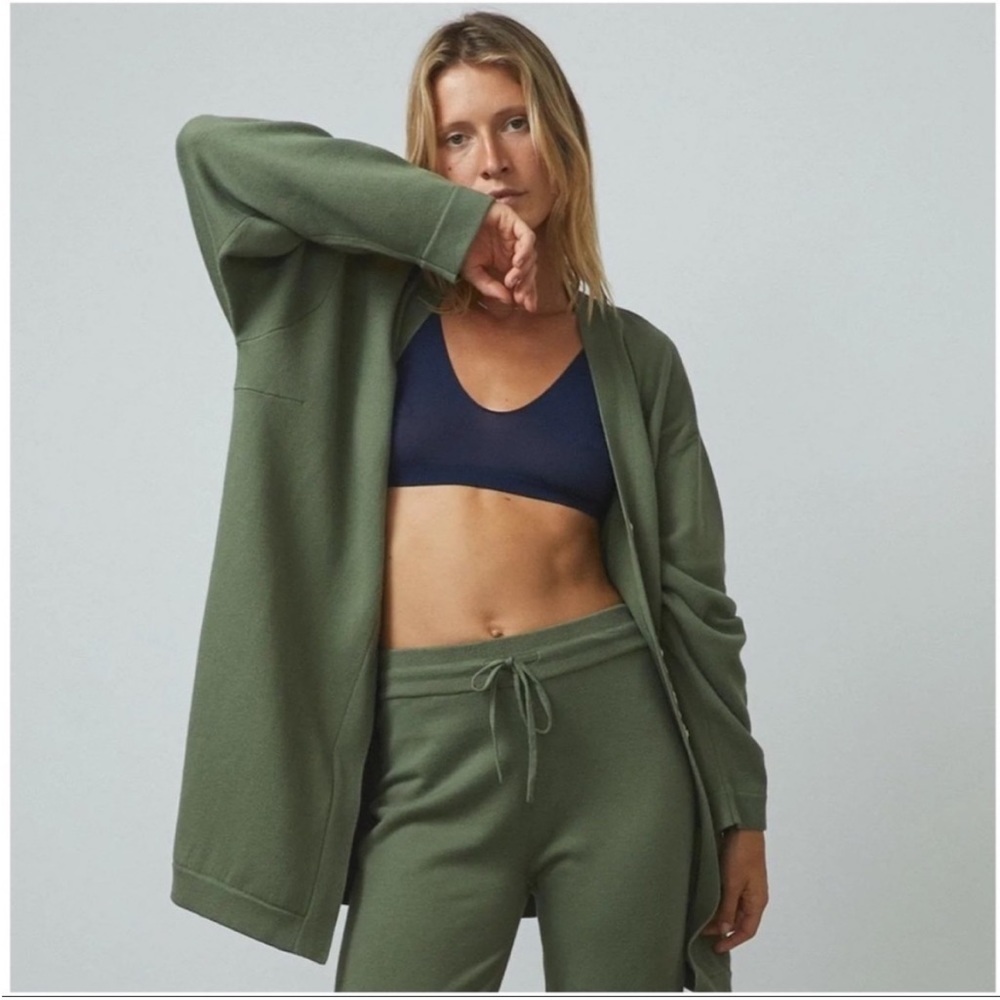Lunya Cozy Cotton Button Front Silk Blend Cardigan Sweater in Humble Green NEW